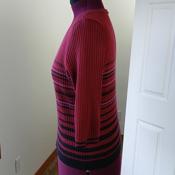 Lane Bryant Red Ribbed Striped Sweater Large missing tags 3/4 sleeves crew neck - Picture 2 of 11